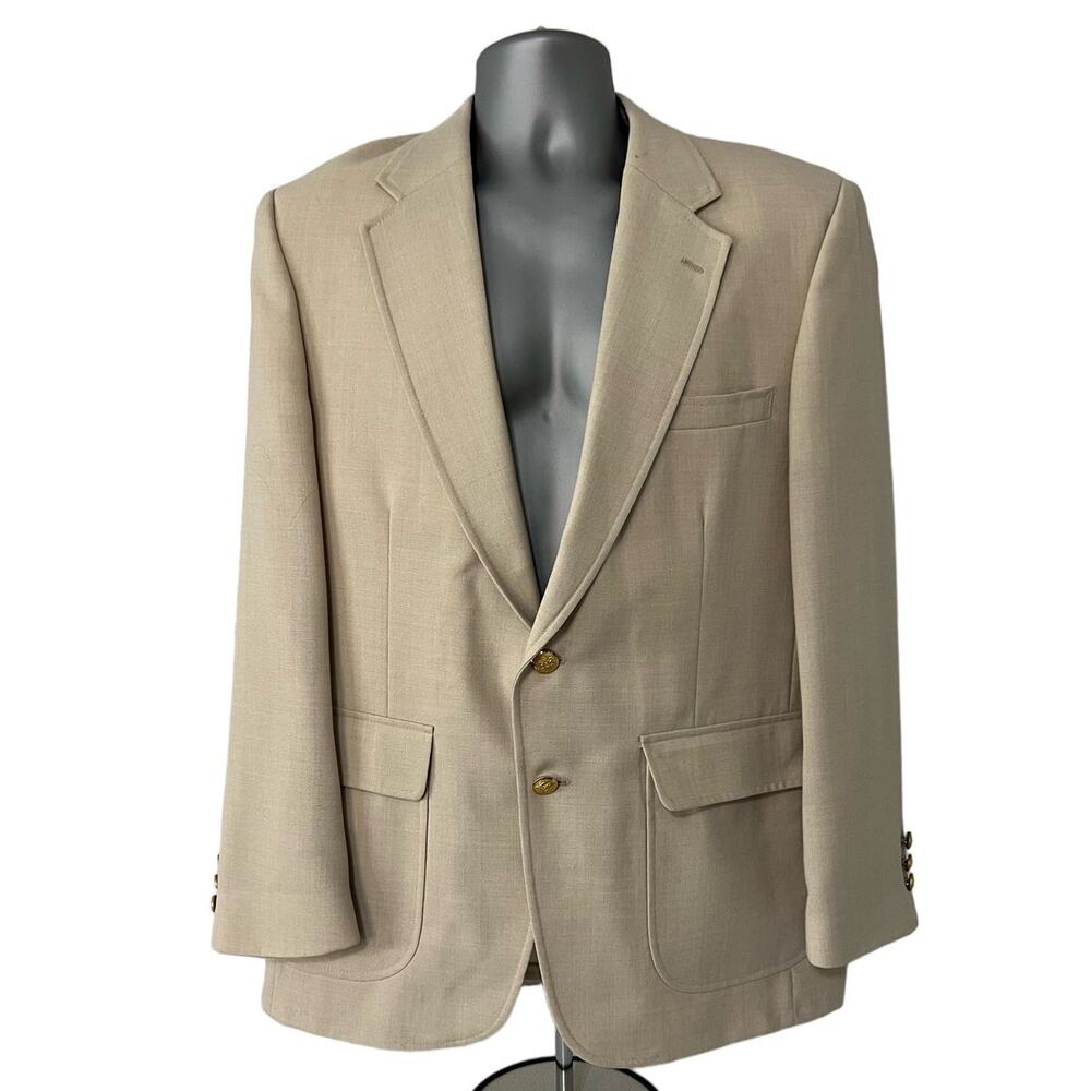 Men’s 42R Khaki Sport Coat Blazer Lightweight Two Button Classic Business Casual - Picture 2 of 10